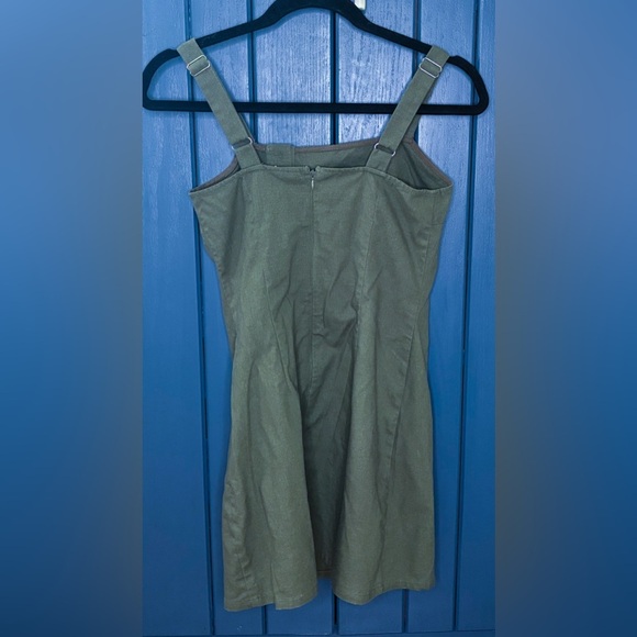Olive Green Linen Blend Mini Jumper Dress XS S Goblin Gremlin Core Fairy Grunge - Picture 4 of 4